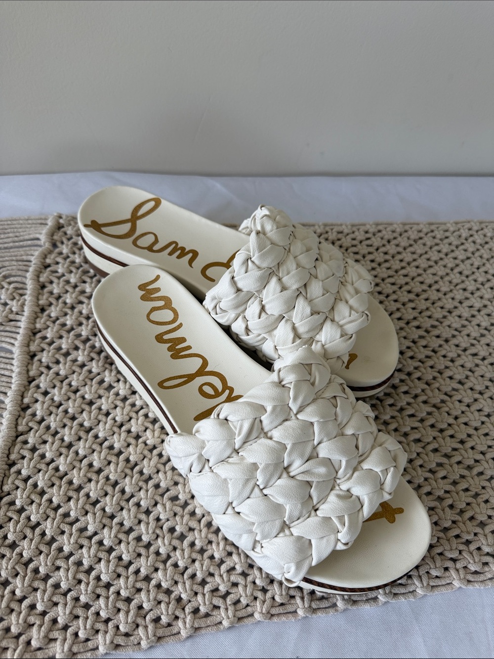Sam Edelman Cream Braided Slide Sandals